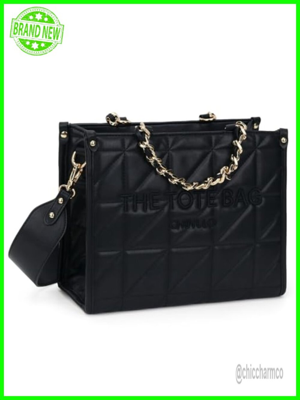 Quilted Satchel Tote Bag with Detachable Shoulder Strap Zip Pockets